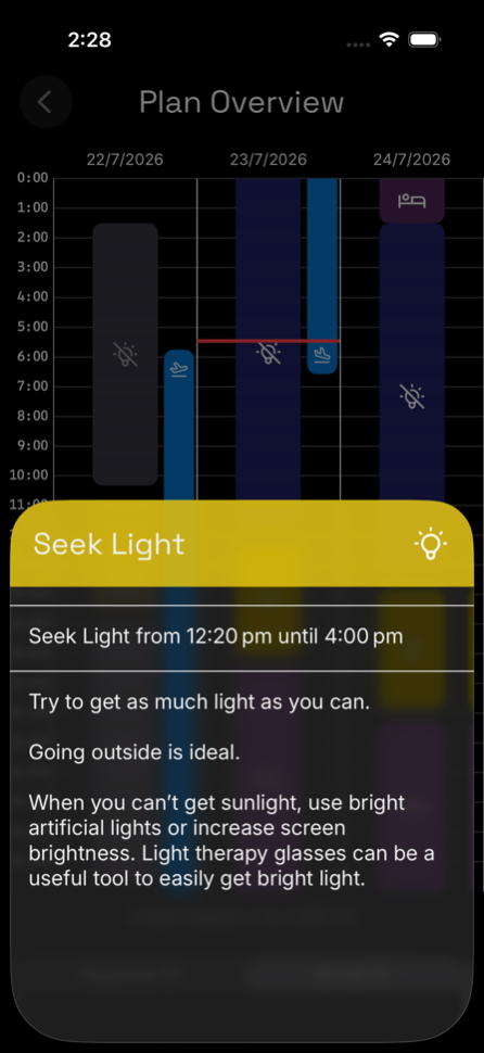Detail sheet explaining when and how to seek light